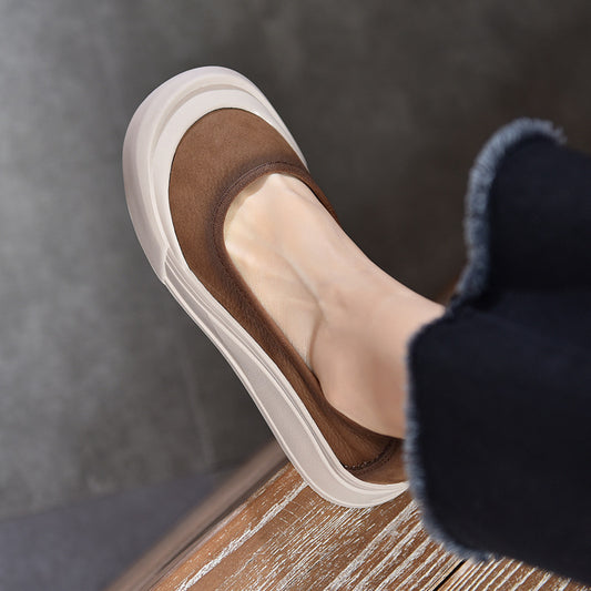 Women's Genuine Round Toe Low-cut Slip-on Flat Leather Shoes