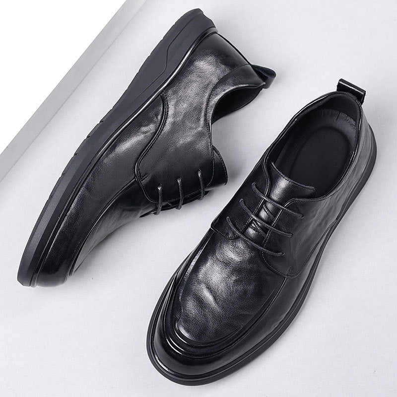 Men's Spring First Layer Cowhide Business Lace Casual Shoes