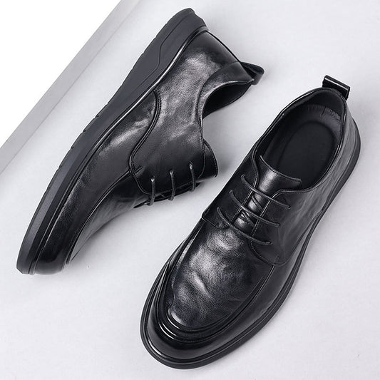 Men's Spring First Layer Cowhide Business Lace Casual Shoes