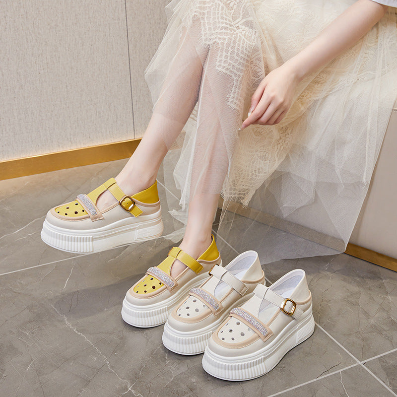 Women's White Dad Spring Breathable Platform Height Casual Shoes