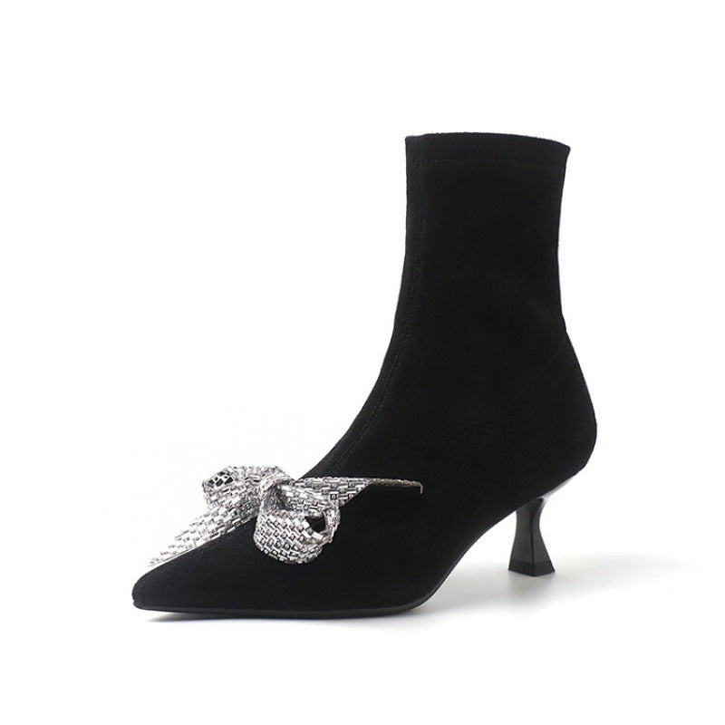 Women's Spring Fashion Rhinestone Short Stiletto Single Boots