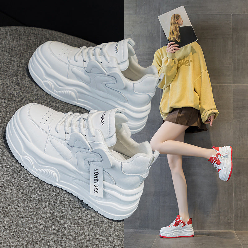 Women's Spring Platform Cowhide Easy Wear Lace Up Classic Sports Women's Casual Shoes