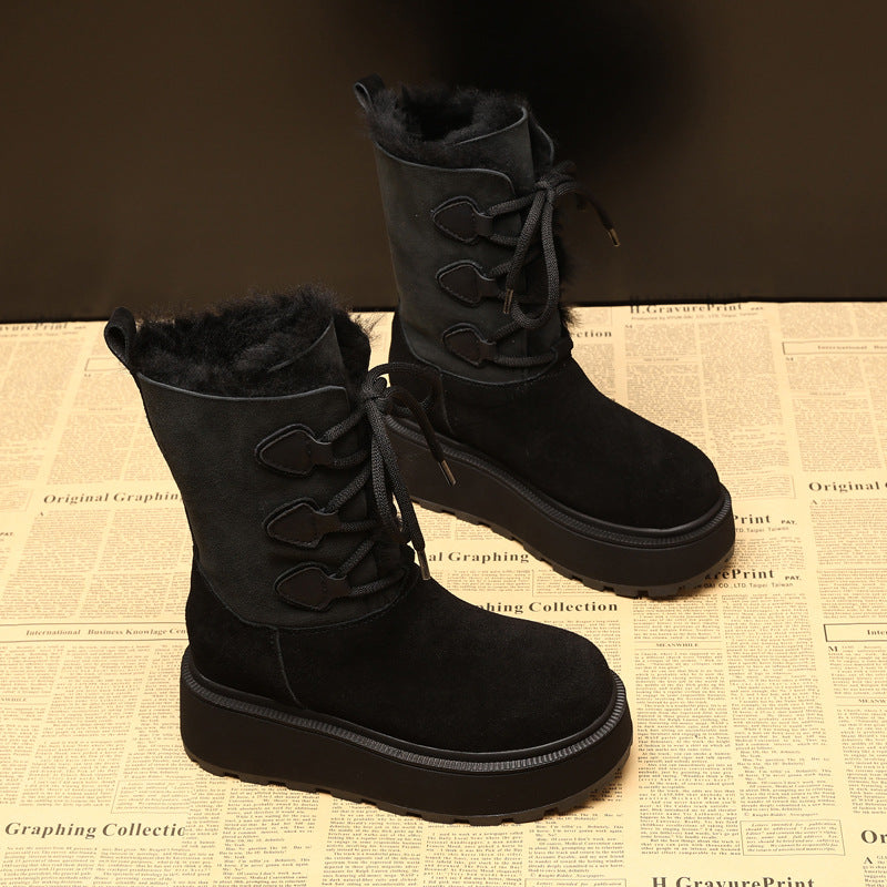 Increasing Insole Thick Bottom Fleece-lined Warm Snow Boots