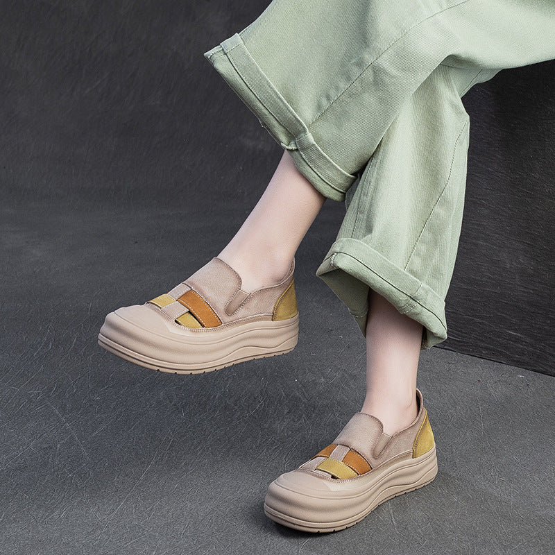 Women's Style Retro Color Matching Platform Slip-on Casual Shoes