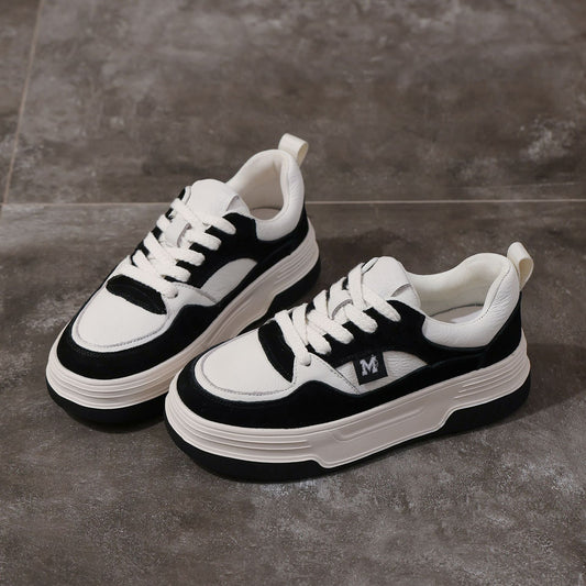 Women's Layer Cowhide Board Thick Bottom Lightweight Bread Casual Shoes