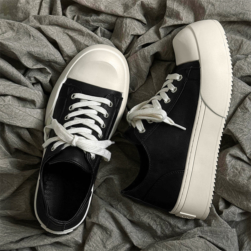 Men's White Thick Sole Increased British Style Derby Big Men's Board Shoes
