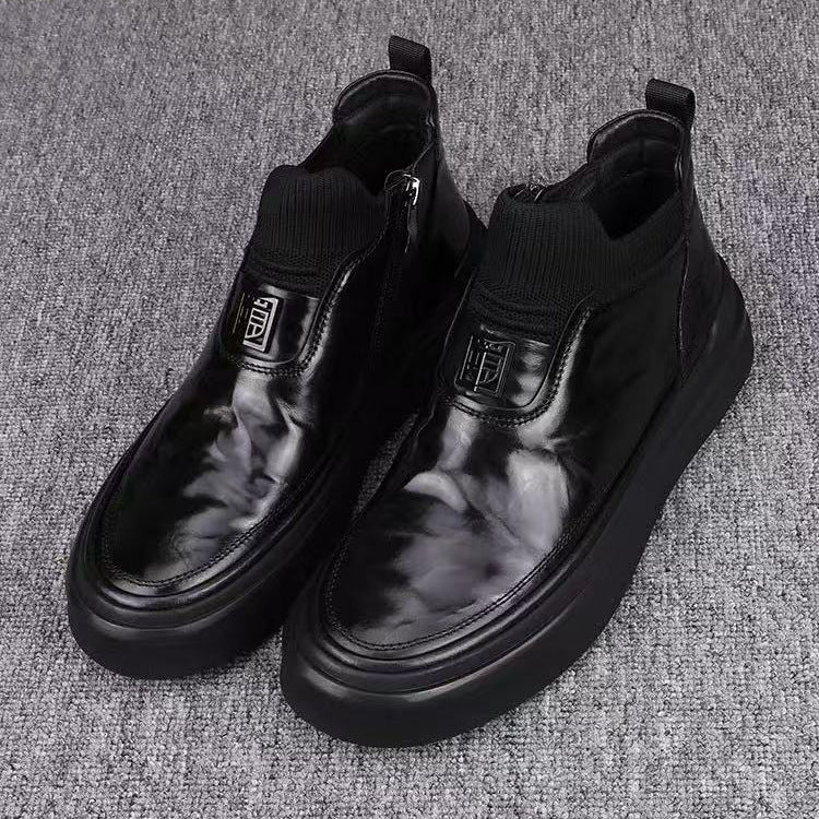 Men's Fleece Lined Fashion First Layer Side Men's Business Leather Shoes