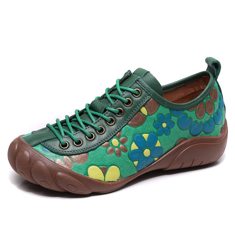 Women's Ethnic Style Retro Handmade Genuine Pumps Autumn Full Grain Cow Men's Shoes