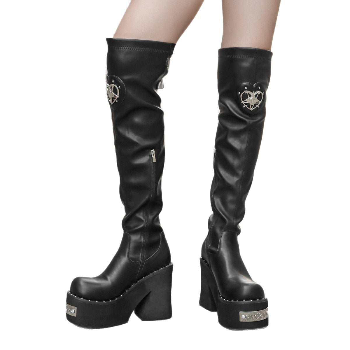 Cool Design Thick Bottom Plus Size Below The Knee Women's Leather Boots