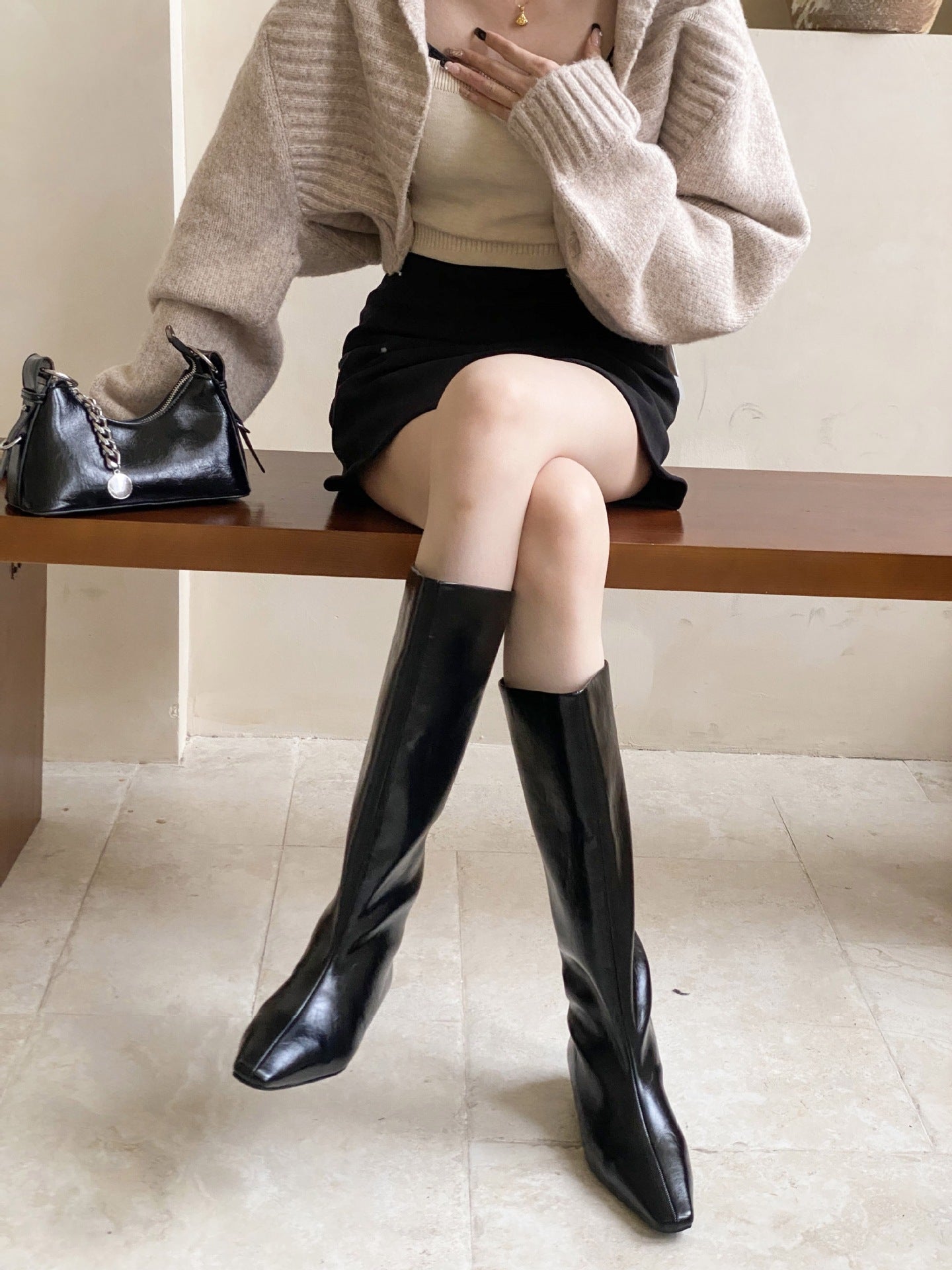Women's Toe Wedge Height Increasing Insole Temperament Slimming French Fashion Sexy Women's Leather Boots