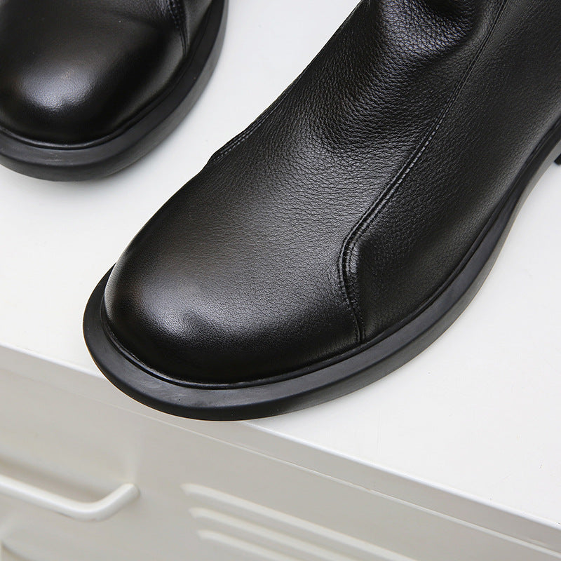 Men's Layer Cowhide Ankle Elegant Handsome Side Boots