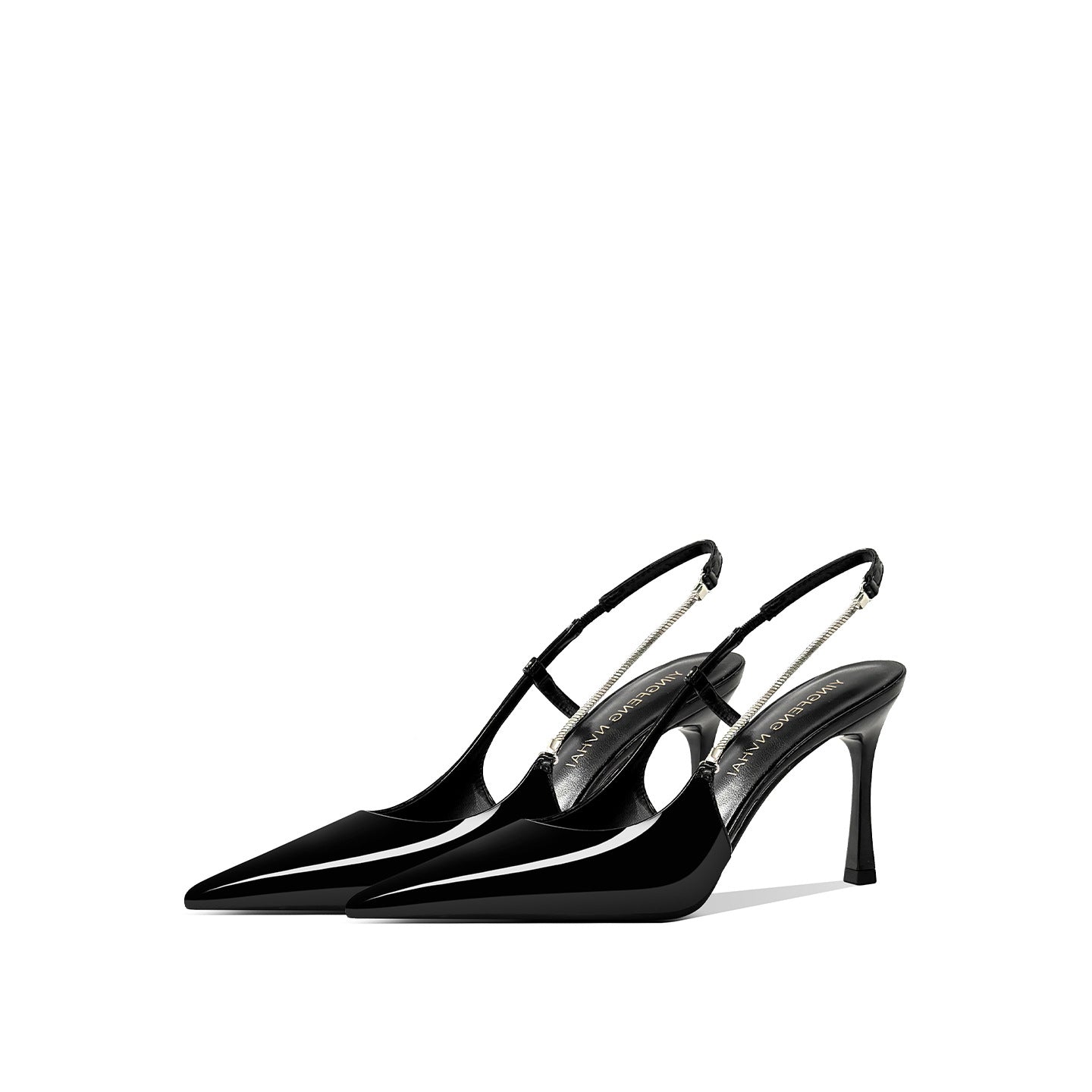 Women's Toe Box Back Empty Metal Chain Patent Fashion High Heeled Sandals