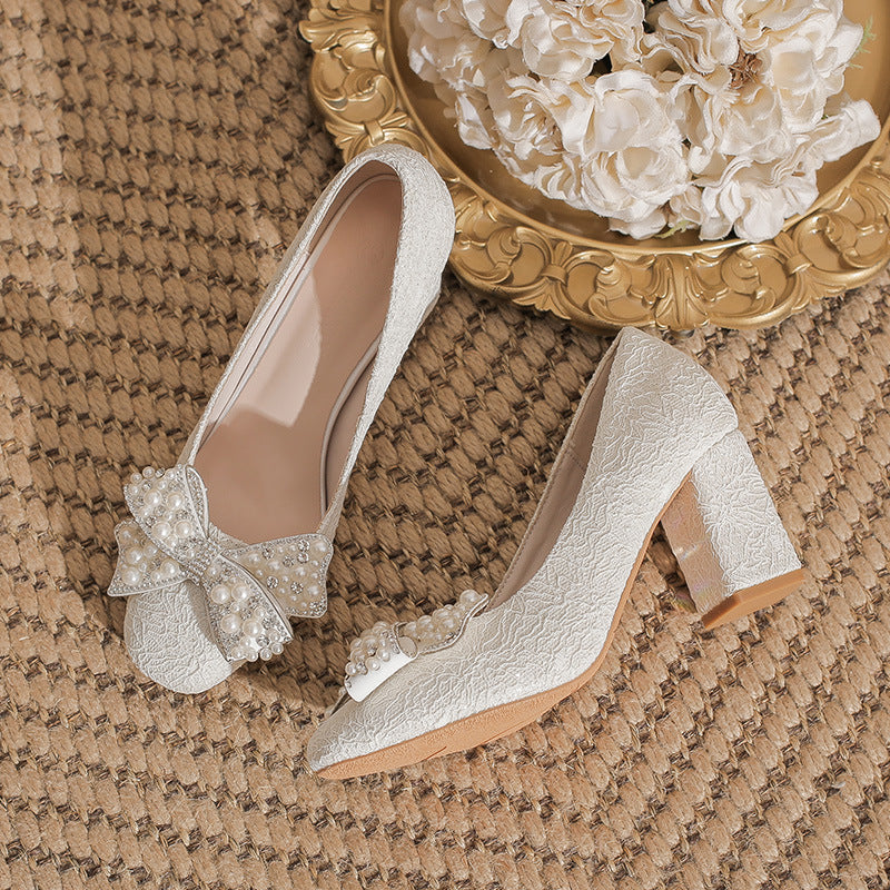 Chunky High Large Size Plus Sizes Wedding Banquet Bridal Pumps Women's Fashion Shoes