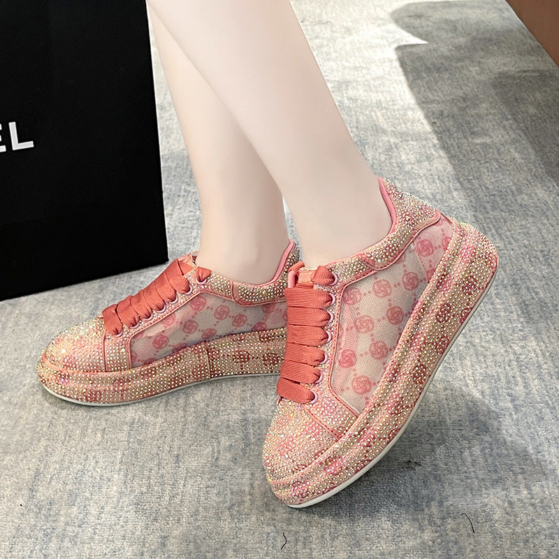 Women's Pink Full Diamond Pumps Muffin Platform Sneakers