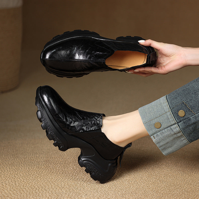 Women's Style Platform Spring Genuine Retro Thick Leather Shoes