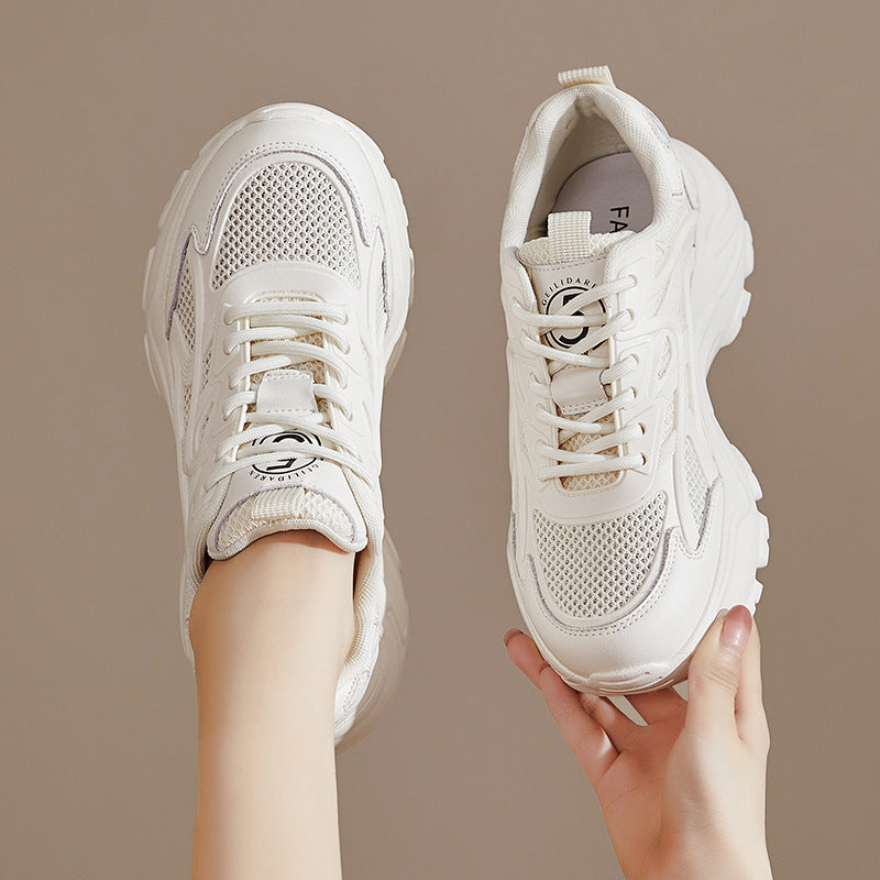 Women's Breathable Apricot Platform Heightened Daddy For Sneakers