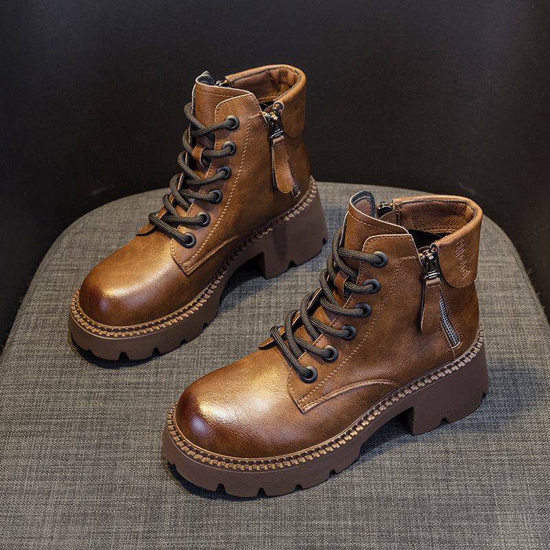 Women's Autumn Martin Thick-soled British Style Short Women's Leather Boots