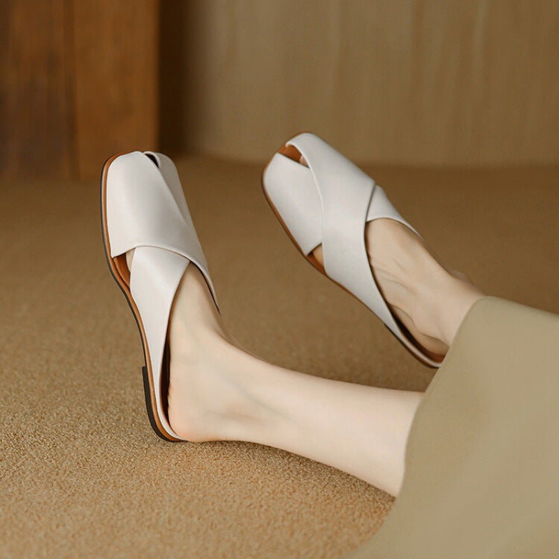 Women's Summer Large Small Size Solid Color One Pedal Flat Slippers