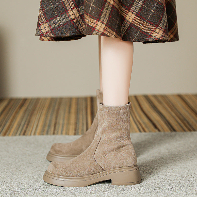 Women's Increasing Insole Suede Below The Knee Stretch Thin Thick-soled Women's Leather Boots
