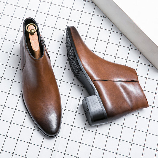 Men's Fleece-lined Cotton Pointed Hair Stylist Short Boots