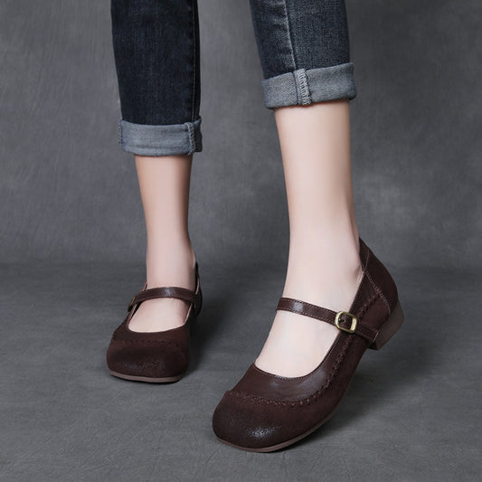Women's Cowhide Retro Flat Mary Jane Four Soft Women's Shoes