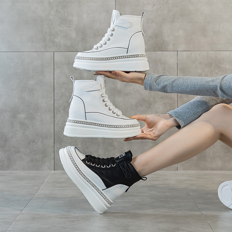 Women's Height Increasing Insole High Top White Women's Casual Shoes