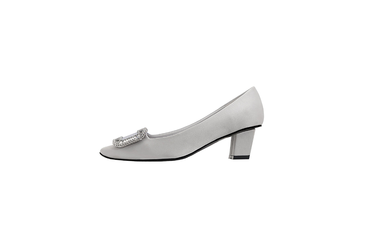 Women's High Black Satin Square Toe Chunky Rhinestone Women's Fashion Shoes