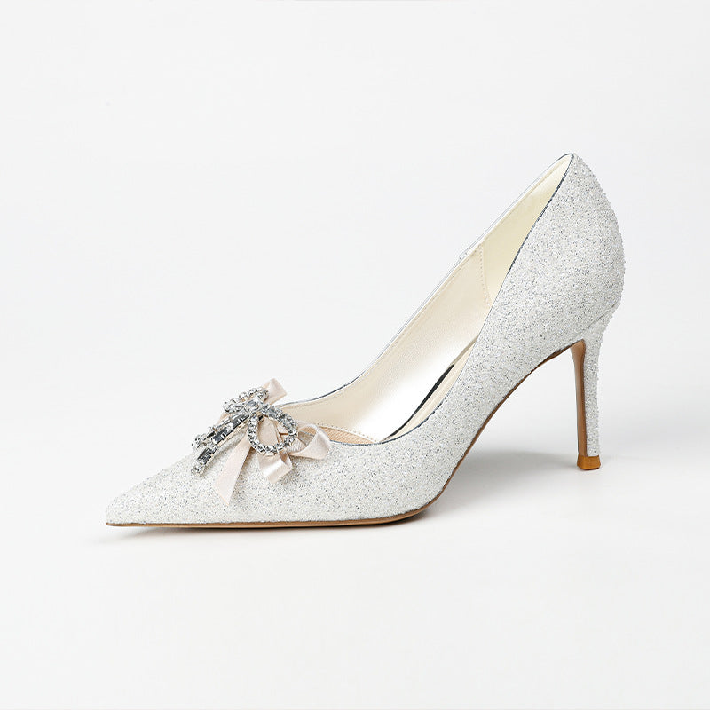 Women's Wedding Crystal Bow High Pointed Sequins Women's Fashion Shoes