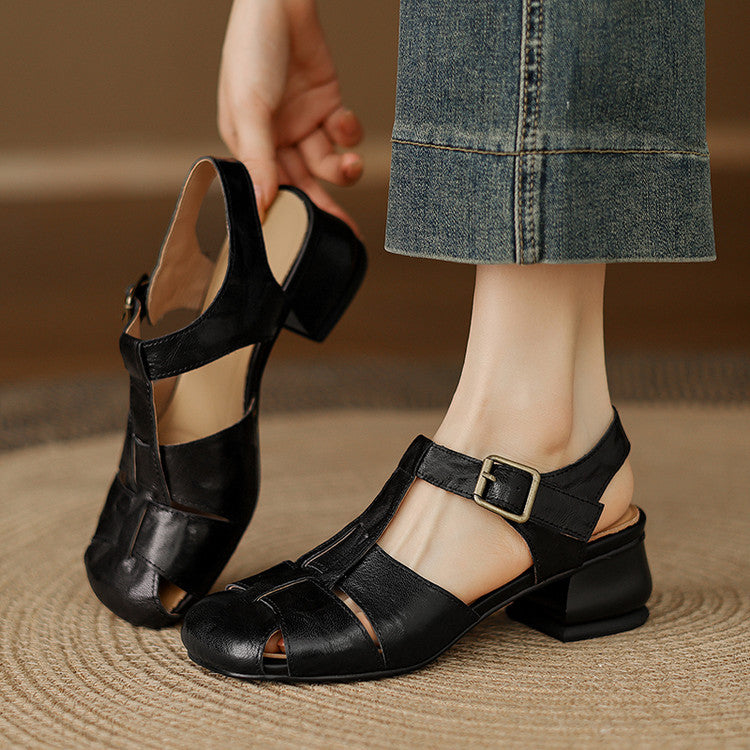 Women's Style Open Toe Roman Summer Round Stiletto High Heeled Sandals