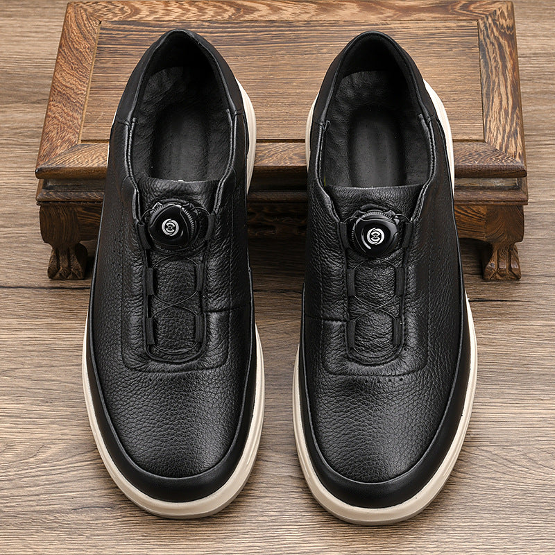 Men's Light Bottom Top Layer Calf Automatic Rotary Button Sports Pigskin Men's Casual Leather Shoes