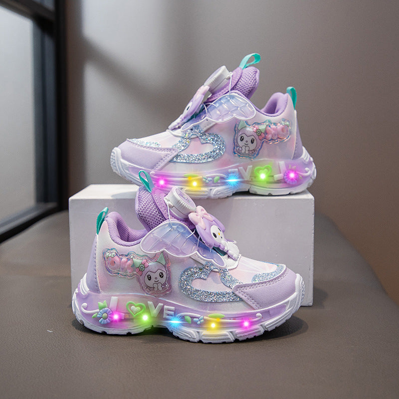 Children's Luminous Light Rotating Button Princess Waterproof Kid's Sneakers