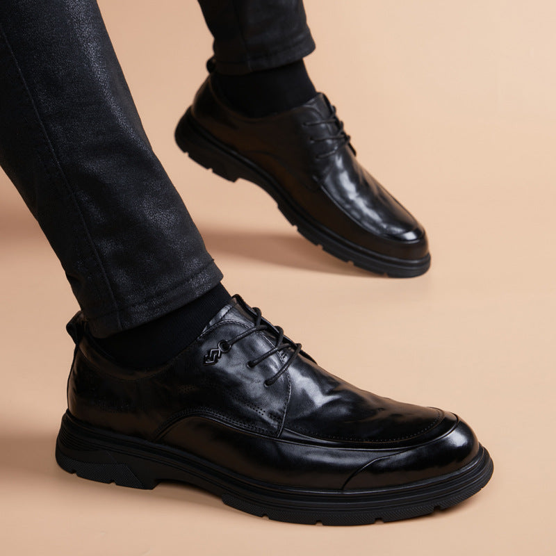 Men's First Layer Cowhide Soft Formal Wear British Black Men's Business Leather Shoes