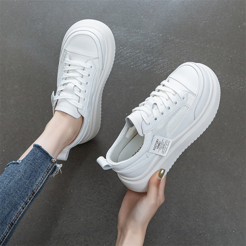 Women's Mesh Sports White Thick Bottom Breathable Casual Shoes