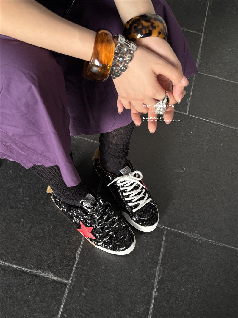 Women's Style Sier Paillette Retro Distressed Star Little Dirty Women's Casual Shoes