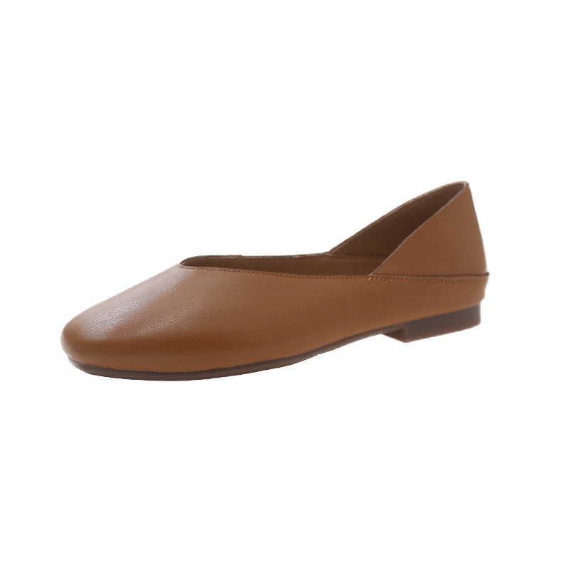 Women's Cowhide Small Single-layer Flat Low-cut Authentic Soft Surface Heels
