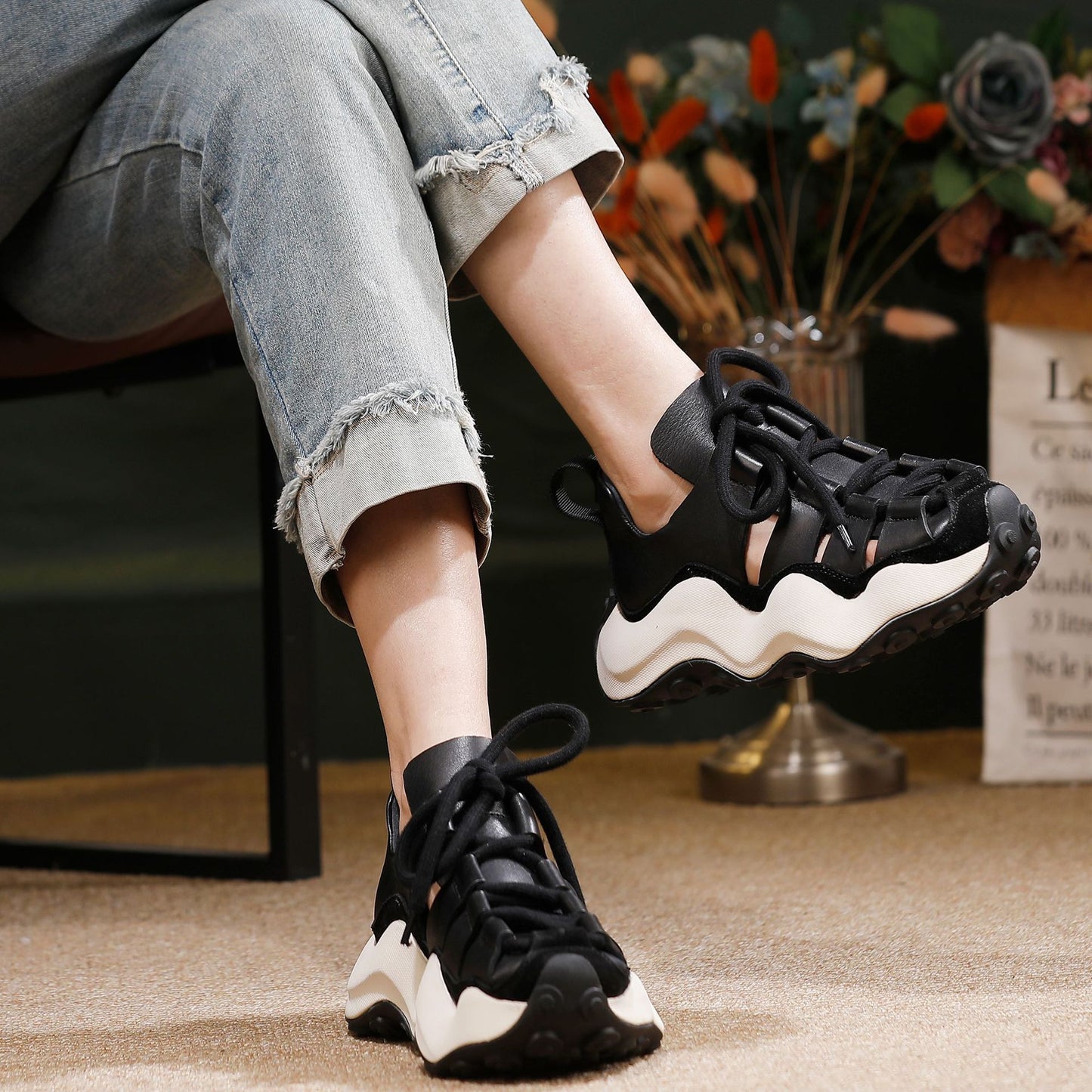 Thick Bottom Toe Cap Hollow Out Hole Female Style Sandals