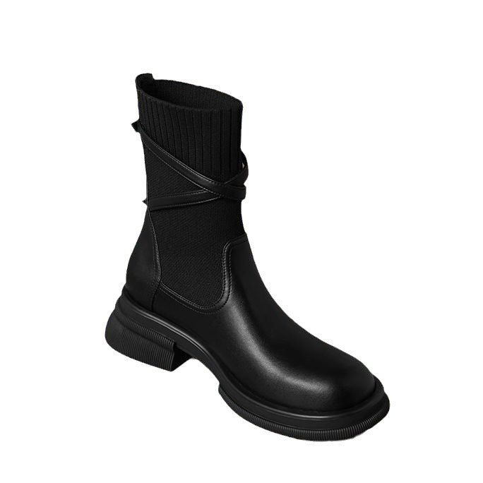 Women's Martin Widened Retro Stretch Socks Brown Platform Boots