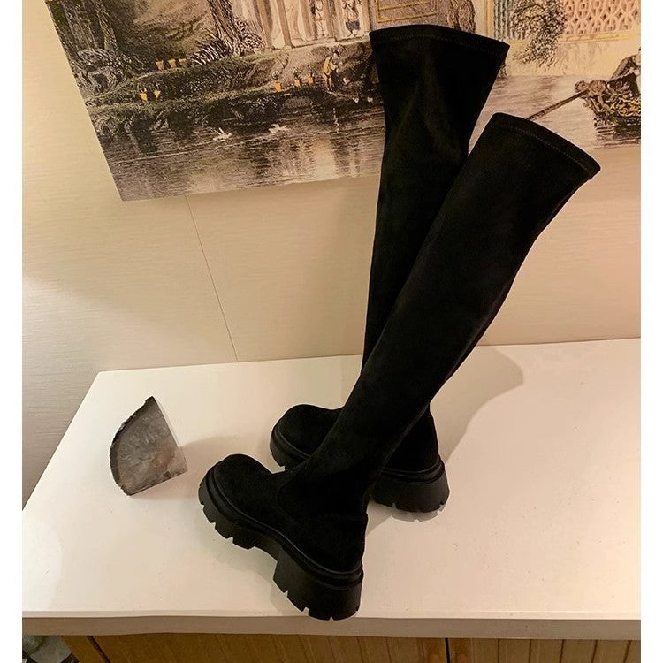 Cowhide Version Round Toe Thick Bottom Women's Leather Boots