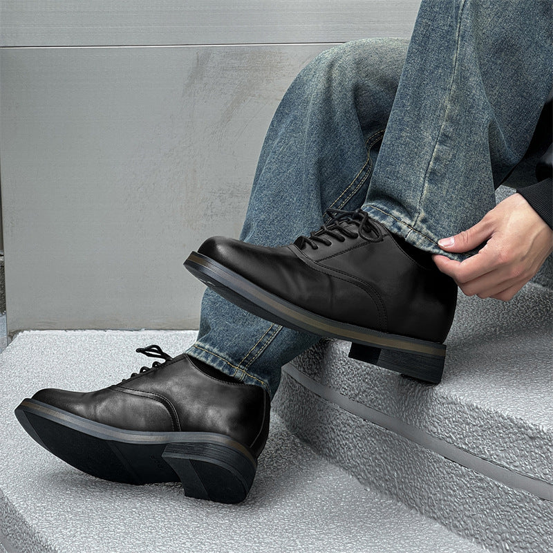 Men's Retro Commuter British Invisible Thick Bottom Heightened Trendy Leather Shoes
