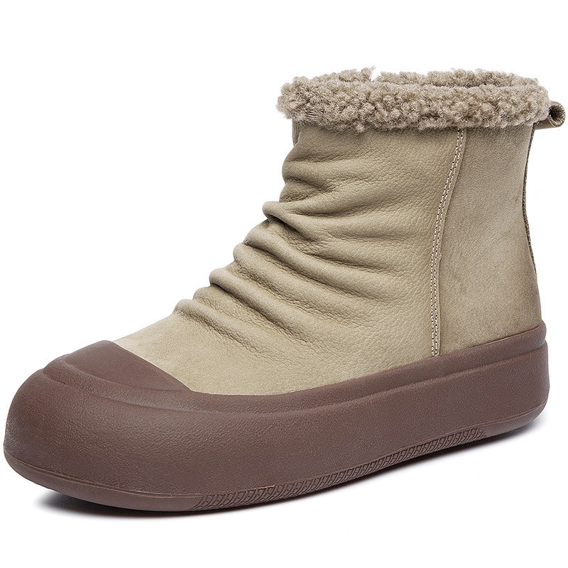 Women's Lamb Fur Winter Short Retro Fleece-lined Warm Slugged Snow Boots