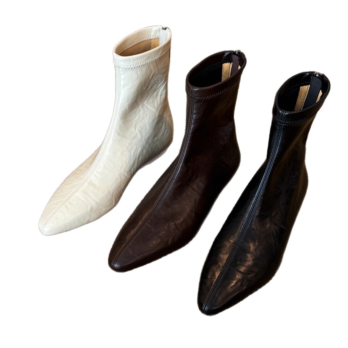 French Retro Inner Height Increasing Very Soft Stretch Thin Pointed Women's Leather Boots