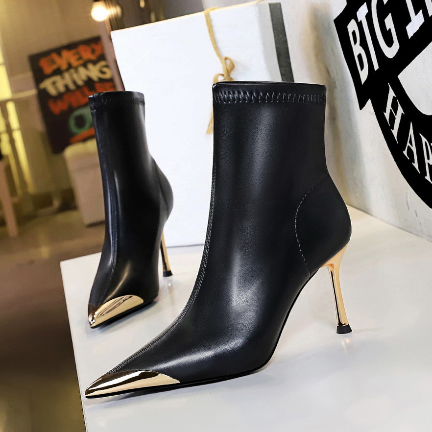 Women's Winter Stiletto Bootie Metal Pointed Toe Fashion Women's Leather Boots