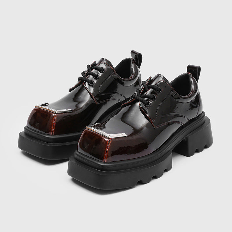 Men's Bottom Big Head Green Dark Metal Square Toe Men's Casual Leather Shoes