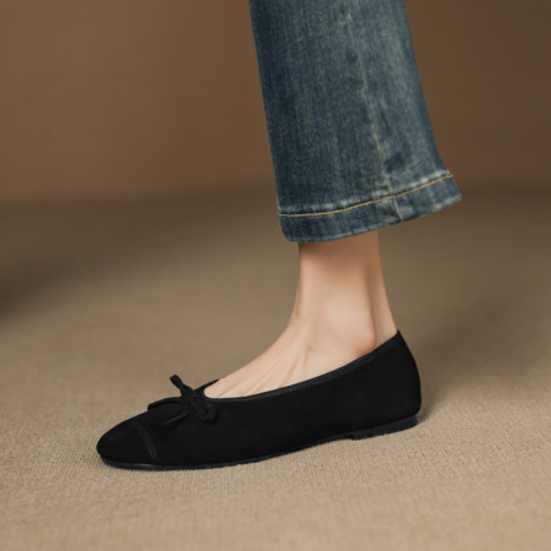 Women's Frosted Round Toe Pumps Bow Slip-on Women's Casual Shoes