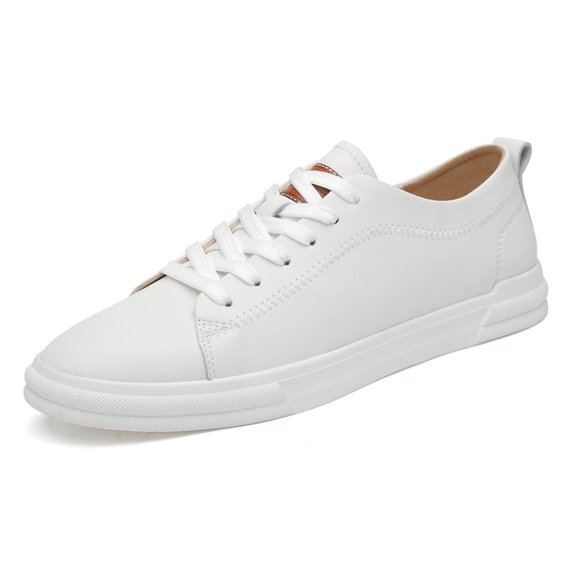 Men's Inner Height Increasing White Spring Cowhide Flat Men's Board Shoes