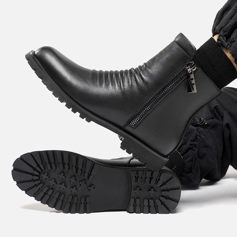 Men's Smoke Pipe Zipper British Style Genuine Boots