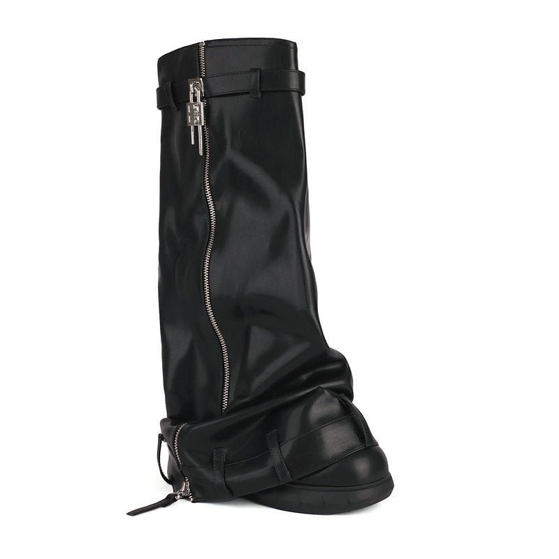 Women's Single Buckle Decorative Sleeve Storage Tube Slim Boots