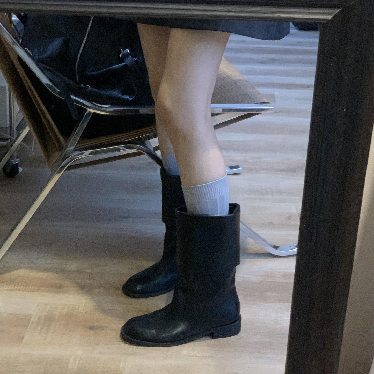 Women's Platform Martin Fold Middle Chunky Ankle Women's Leather Boots