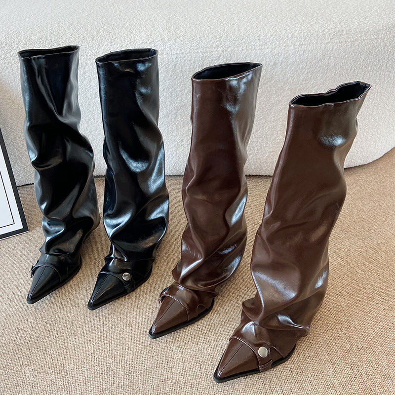 Chunky Pants Pointed Long Female Pile Women's Leather Boots