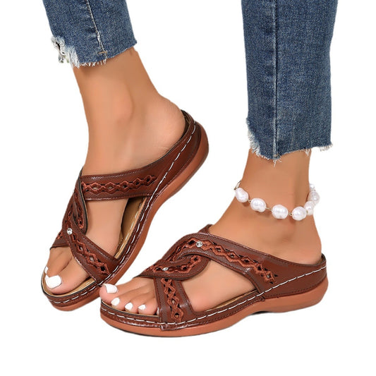 Women's Plus Size Retro Stitching Round Toe Sandals